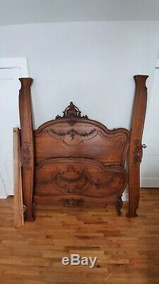 Antique French Louis XV Rococo Bed Set Late 1800's