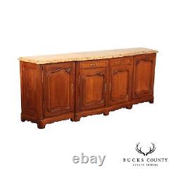 Antique French Louis XV Style Breccia Marble Top Long Oak Sideboard