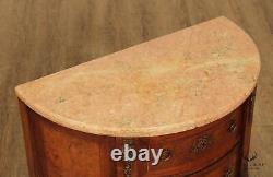 Antique French Louis XV Style Oak and Burlwood Marble Top Commode