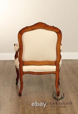 Antique French Louis XV Style Pair of Carved Walnut Fauteuil Armchairs