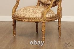 Antique French Louis XVI Style Carved Giltwood Fauteuil Armchair