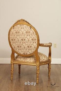 Antique French Louis XVI Style Carved Giltwood Fauteuil Armchair