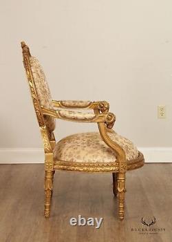 Antique French Louis XVI Style Carved Giltwood Fauteuil Armchair