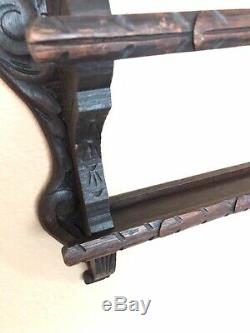 Antique French Oak Carved Hanging Plate Rack 2 Men's Faces c. Late 19th Cent