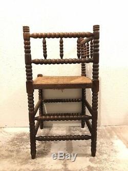 Antique French Rush Seat Victorian Corner Chair C. Late 19th Century