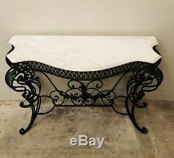 Antique French Wrought Iron Marble Top Entry Way Console Table late 19th Century