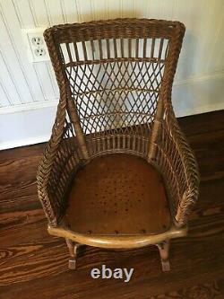 Antique Heywood Brothers & Co Childs Wicker Rocking Chair, late 1800s