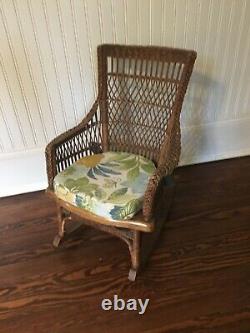 Antique Heywood Brothers & Co Childs Wicker Rocking Chair, late 1800s