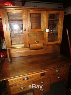 Antique Late 1800's 2 Pc Oak Hoosier Cabinet