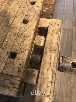 Antique Late 1800's Carpenters Woodworkers Wood Bench 2 Vises