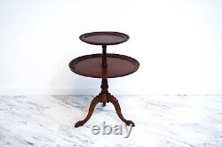 Antique Late 1800's English Mahogany Two Tier Pie Crust Accent Table
