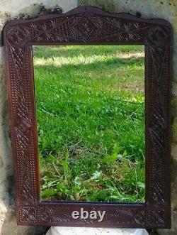 Antique Late 1800's Pennsylvania German Chip Carved Poplar Framed Mirror