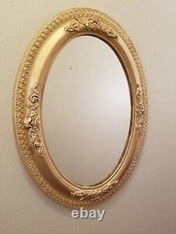 Antique Late 1800's Victorian Ornate Gilt Wood Oval Wall Mirror withGesso Details