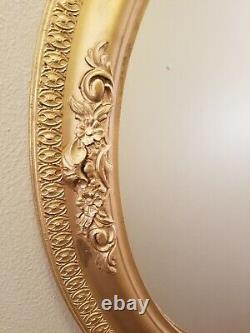 Antique Late 1800's Victorian Ornate Gilt Wood Oval Wall Mirror withGesso Details