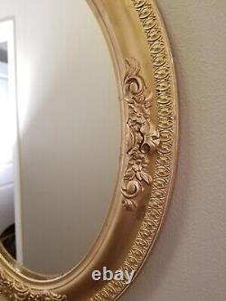 Antique Late 1800's Victorian Ornate Gilt Wood Oval Wall Mirror withGesso Details