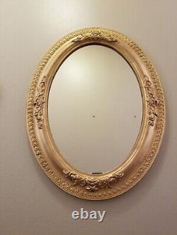 Antique Late 1800's Victorian Ornate Gilt Wood Oval Wall Mirror withGesso Details