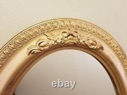 Antique Late 1800's Victorian Ornate Gilt Wood Oval Wall Mirror withGesso Details