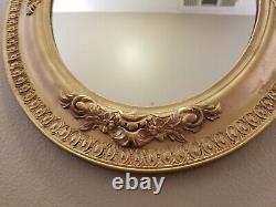 Antique Late 1800's Victorian Ornate Gilt Wood Oval Wall Mirror withGesso Details