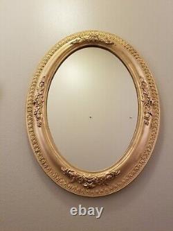 Antique Late 1800's Victorian Ornate Gilt Wood Oval Wall Mirror withGesso Details