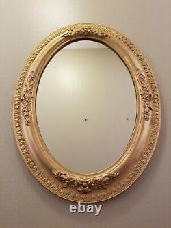 Antique Late 1800's Victorian Ornate Gilt Wood Oval Wall Mirror withGesso Details