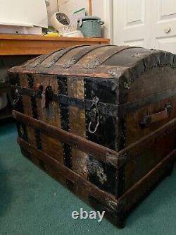 Antique Late 1800s C. W. Miller Steamer Trunk with Original Keys & Artwork