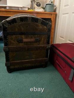 Antique Late 1800s C. W. Miller Steamer Trunk with Original Keys & Artwork