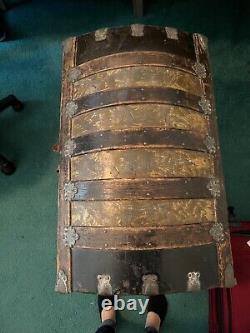 Antique Late 1800s C. W. Miller Steamer Trunk with Original Keys & Artwork