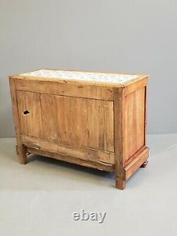 Antique Late 1800s French Farmhouse Solid Cherry Sideboard with Tile Top