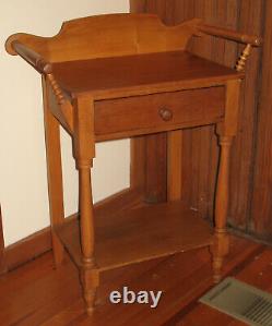 Antique Late 1800s Vintage Early American Wooden Pine Washstand Side Table