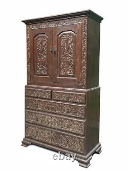 Antique Late 18th Century English Carved Cupboard Cabinet Grotesque Decor