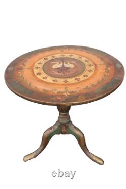 Antique Late 18th Century Italian Hand Painted Swans Floral Round Tilt Top Table