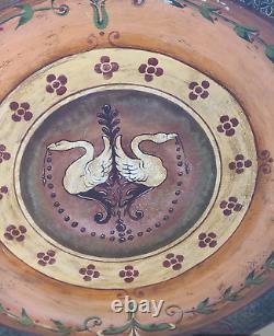 Antique Late 18th Century Italian Hand Painted Swans Floral Round Tilt Top Table