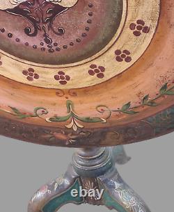 Antique Late 18th Century Italian Hand Painted Swans Floral Round Tilt Top Table