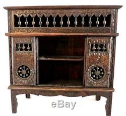Antique Late 19c Brittany Carved Walnut Wood Miniature Hutch Cupboard Cabinet