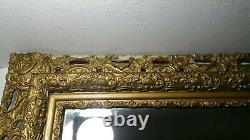 Antique Late 19th 1890s Beveled Glass Wall Mirror Carved Wood Frame Gold Gilt