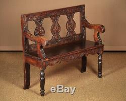 Antique Late 19th. C. Carved Oak Settle or Hall Bench c. 1890