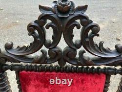Antique Late 19th C. Gothic Revival Carved Wood Upholstered Arm Chair