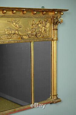 Antique Late 19th. C. Triple Plate Gilt Overmantle Mirror c. 1880