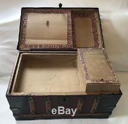 Antique Late 19th Century Doll Steamer Trunk With Original Interior Insert Tray