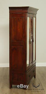 Antique Late 19th Century English Mahogany Mirror Doors Wardrobe Armoire