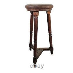 Antique Late 19th Century French Oak Tall Bar Stool 28.5