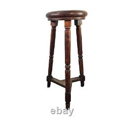 Antique Late 19th Century French Oak Tall Bar Stool 28.5