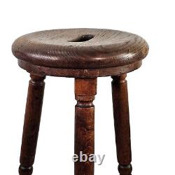 Antique Late 19th Century French Oak Tall Bar Stool 28.5