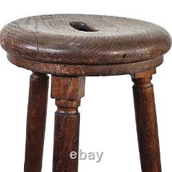 Antique Late 19th Century French Oak Tall Bar Stool 28.5