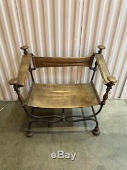 Antique Late 19th Century Italian Iron Savonarola Dante Throne Chair