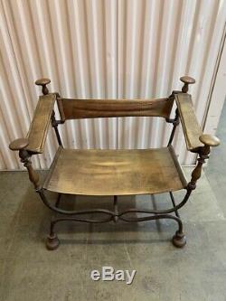 Antique Late 19th Century Italian Iron Savonarola Dante Throne Chair