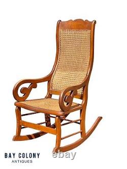 Antique Late 19th Century Tiger Maple Lincoln Rocking Chair With Whale Tail Arms
