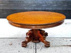 Antique Late 19th Century Tiger Wood Dining Table Claw Feet