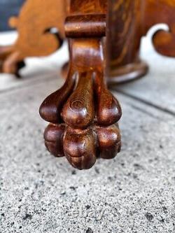 Antique Late 19th Century Tiger Wood Dining Table Claw Feet