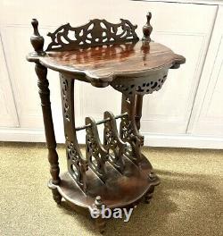Antique Late 19th Century Victorian Chippendale Etagere Display Magazine Stand